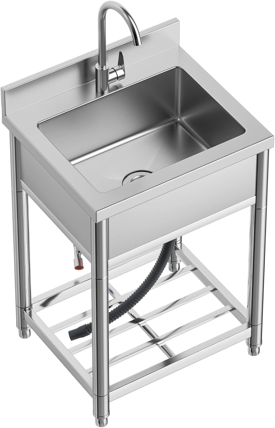 Fregadero de acero inoxidable, fregadero de cocina de un solo tazón con grifo de agua fría y caliente, fregadero comercial para restaurante, bar,