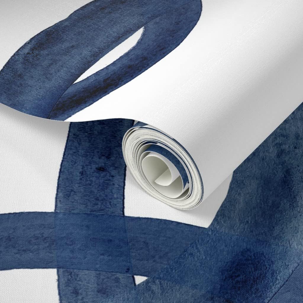 Spoonflower Papel tapiz autoadhesivo de 3 x 2 pies, círculos extra grandes, pintura blanca y azul marino, papel tapiz extraíble