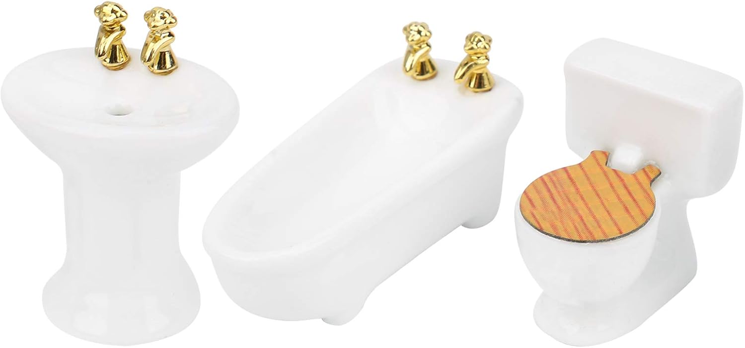 Tina de casa de muñecas, 124 casa de muñecas en miniatura, juego de baño de imitación para bañera de cerámica, kit de fregadero (#1) Melody Jane