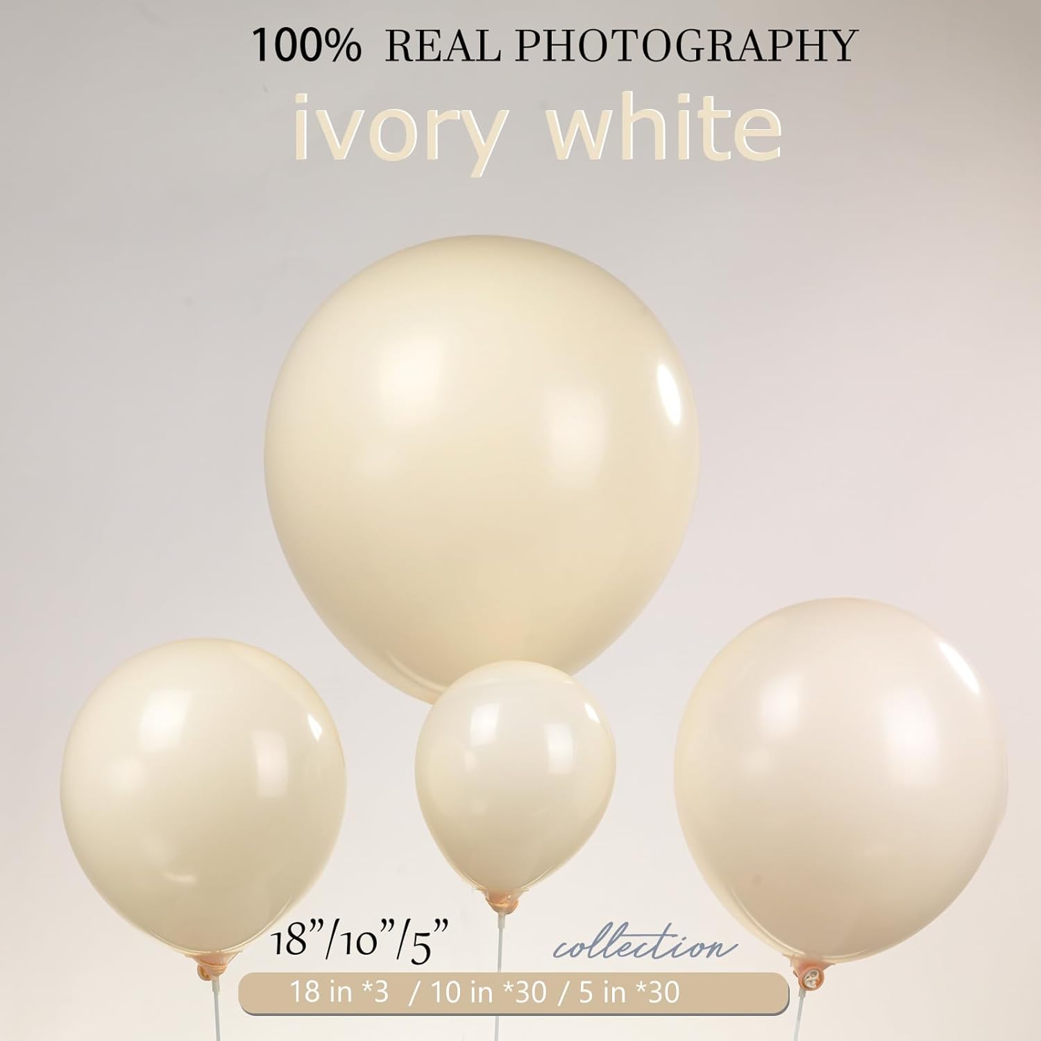 Globos de color marfil de doble relleno, globo blanco marfil de diferentes tamaños, paquete de 63 globos de 18+10+5 pulgadas, 2 capas para