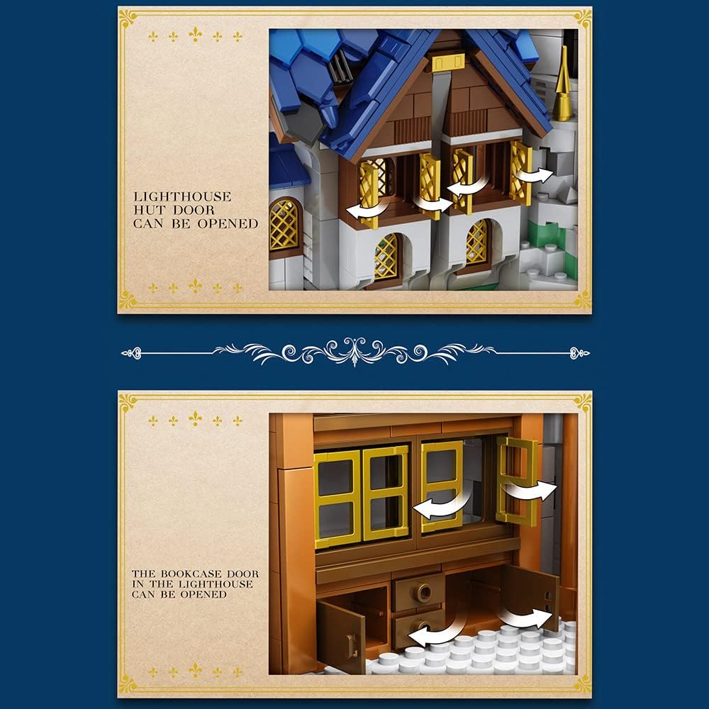 MISINI Ideas 66028 – Juego de construcción de faro medieval para adultos con kit de luz, 3228 edificios modulares PCSMOC, juguetes de construcción