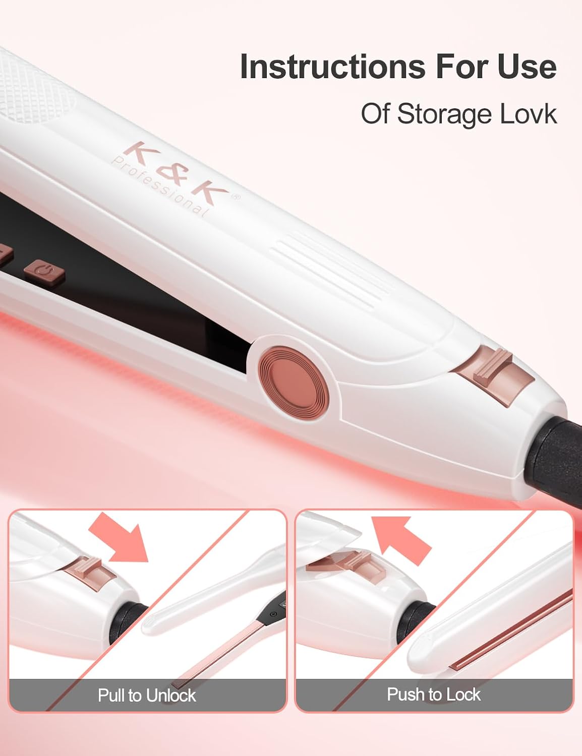 K&K Plancha pequeña de pelo corto, plancha plana mejorada para bordes, alisadores para corte Pixie, retoques y flequillo, pantalla digital, placa