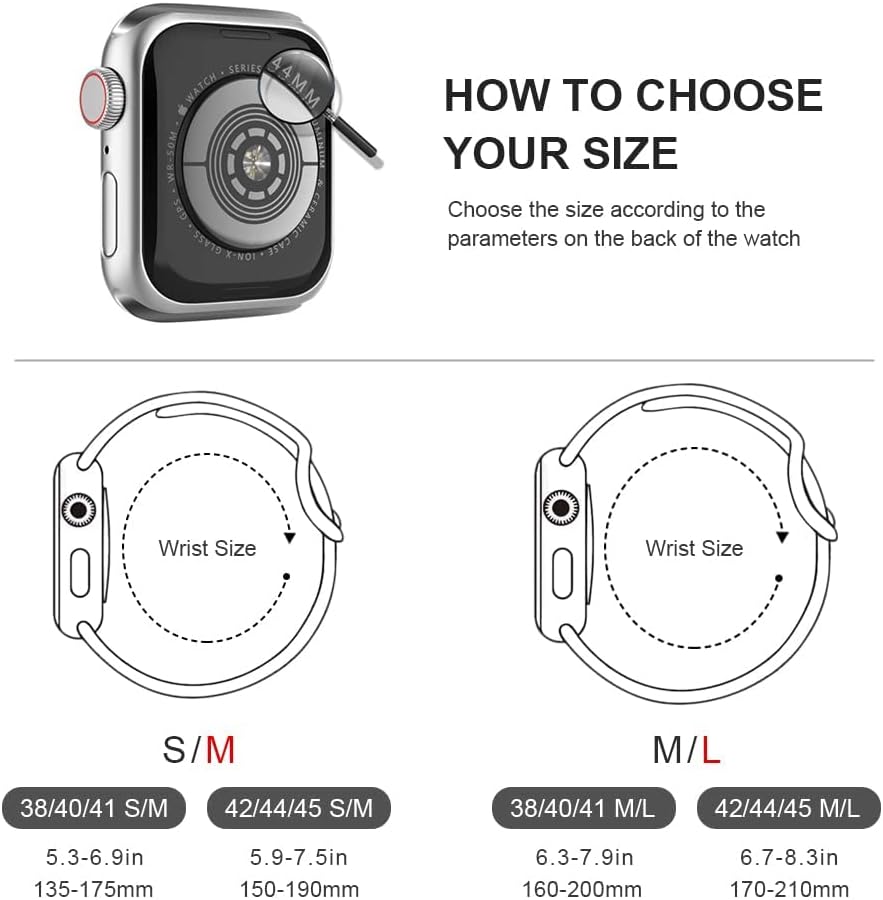 XFEN Correa de silicona deportiva y funda con protector de pantalla para Apple Watch Series 9, Series 8, Series 7, Series 6, SE, Series 5, Series 4