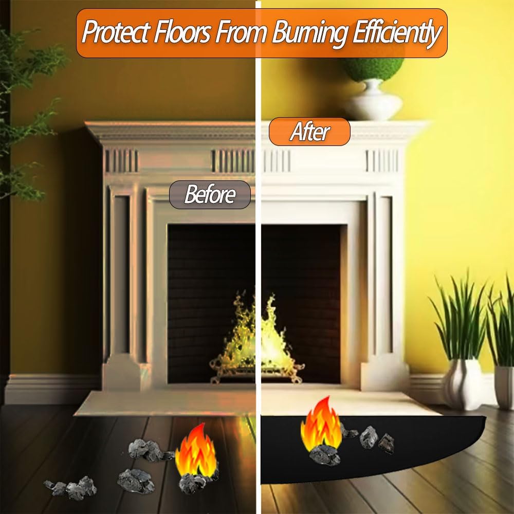 Tapete ignífugo para chimenea, de 32 x 60 pulgadas, para chimeneas, tapete medio redondo para protector de suelo de chimenea, alfombras de chimenea