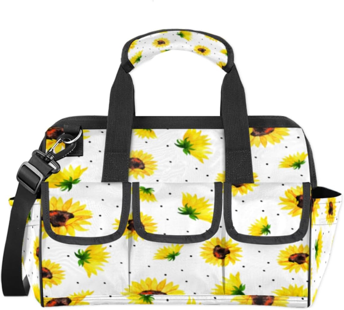 Bolsa de herramientas con patrón de girasol para mujer, organizador de bolsa de herramientas con bolsillos para correa de hombro, duradera, para