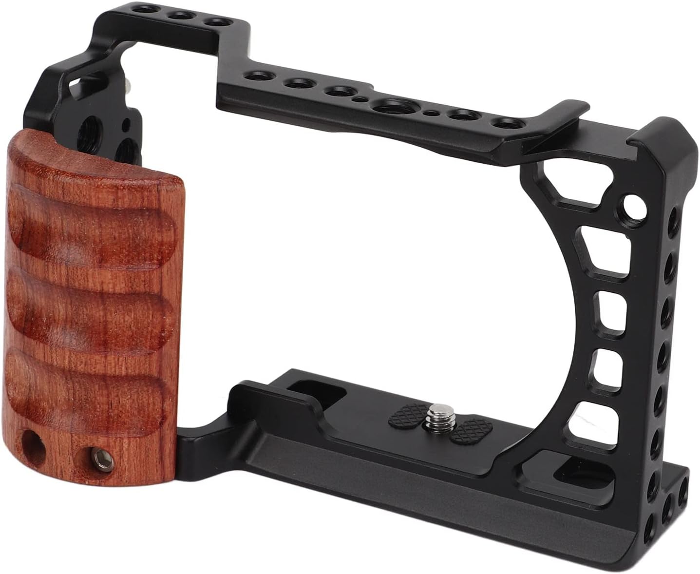 Jaula para Sony A6400 A6300 A6100 A6000, jaula de cámara de aleación de aluminio con mango de madera, jaula completa con zapata fría para agujero de