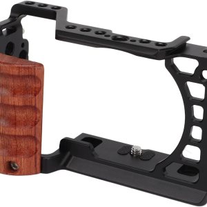 Jaula para Sony A6400 A6300 A6100 A6000, jaula de cámara de aleación de aluminio con mango de madera, jaula completa con zapata fría para agujero de Jaula para Sony A6400 A6300 A6100 A6000, jaula de cámara de aleación de aluminio con mango de madera, jaula completa con zapata fría para agujero de
