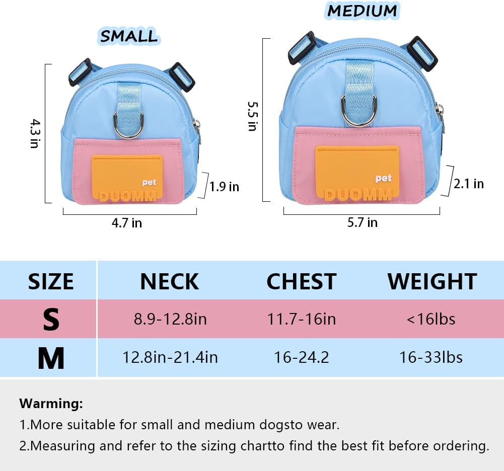DoggieKit Arnés de mochila para perro con correa, lindas mochilas para cachorros para mascotas, dispensador de bolsas para excrementos de perro,