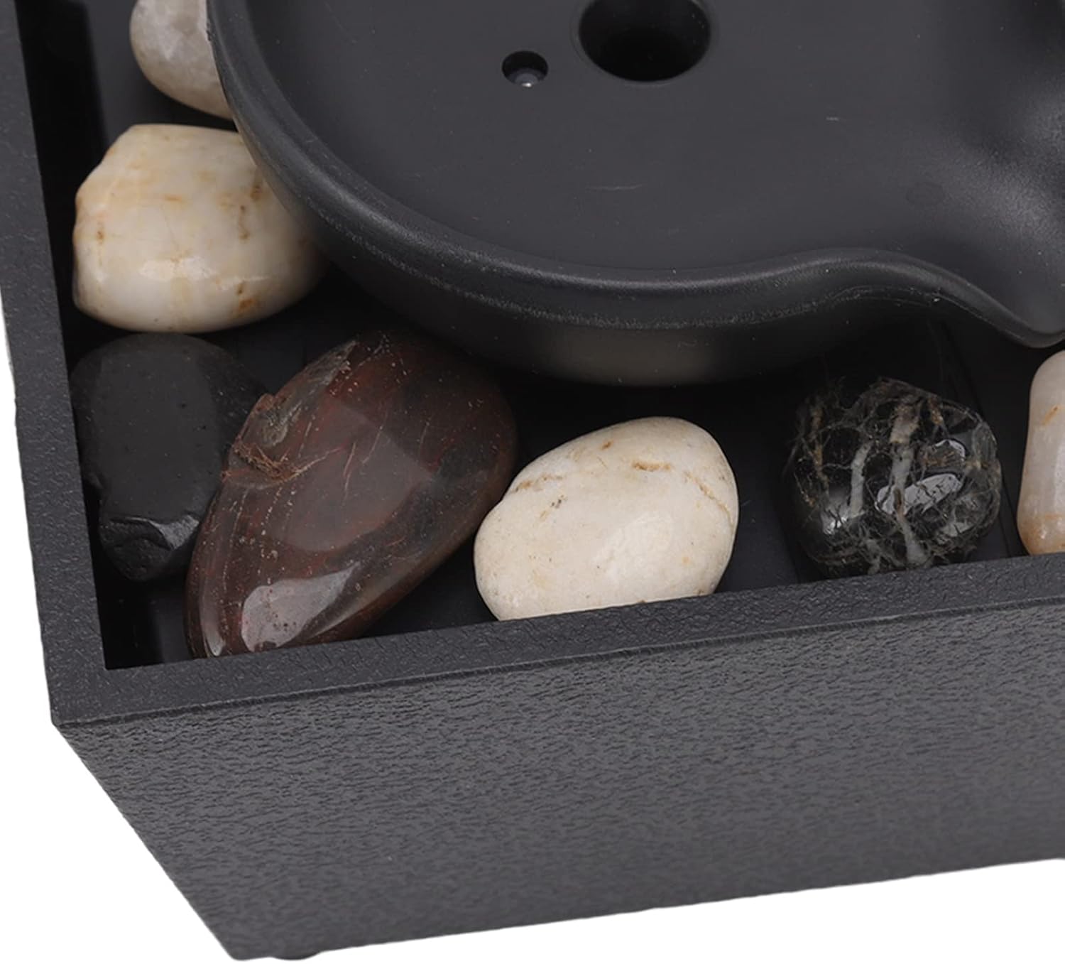Fuente de agua de mesa, fuente de tetera flotante, fuente de agua de escritorio con tetera flotante, luz LED y rocas, decoración de cascada para
