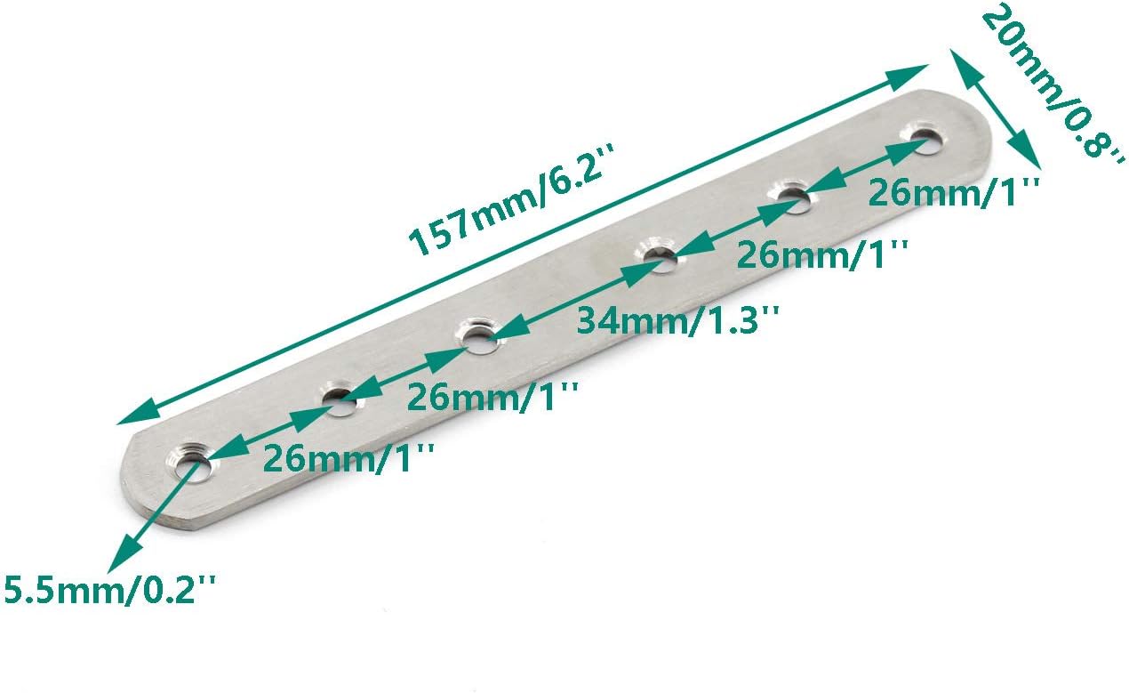 Paquete de 4 placas planas de reparación para madera, soportes rectos de acero inoxidable de 6.299 in  6 pulgadas de longitud, 6 orificios para