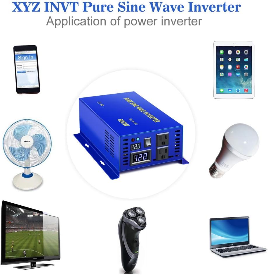 Inversor de onda sinusoidal pura de 800 W, 12 V a 110 V, 120 V, inversor de energía solar, CC a CA, enchufe dual de EE. UU. para electrodomésticos