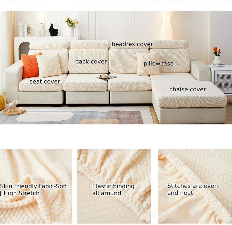 INFLAG Fundas mágicas para sofá, funda para sofá chaise lounge, fundas de sofá resistentes en forma de L, protector elástico antideslizante de alta