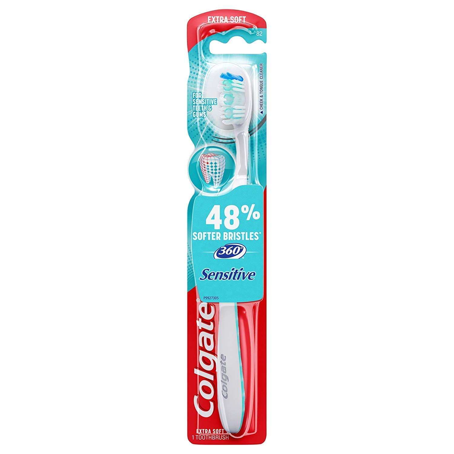 Colgate 360 Esmalte Health Sensitive, 82 cepillos de dientes extra suaves, paquete de 6.