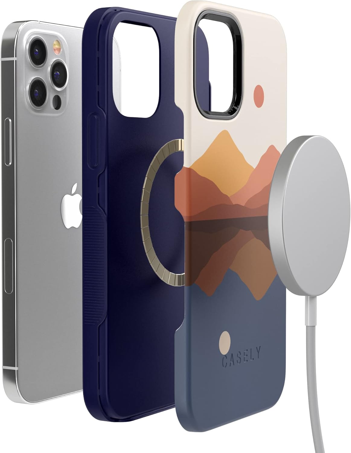 Casely Funda para iPhone 12 Pro Max  Compatible con MagSafe  Los opuestos se atraen  Funda de montaña con bloques de color de día y noche