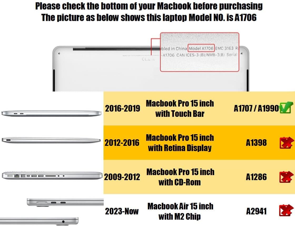 Se7enline Compatible con MacBook Pro Case A1707A1990 de 15 pulgadas, cubierta dura suave al tacto 2016-2018 para Mac Pro 15 con barra táctil, bolsa