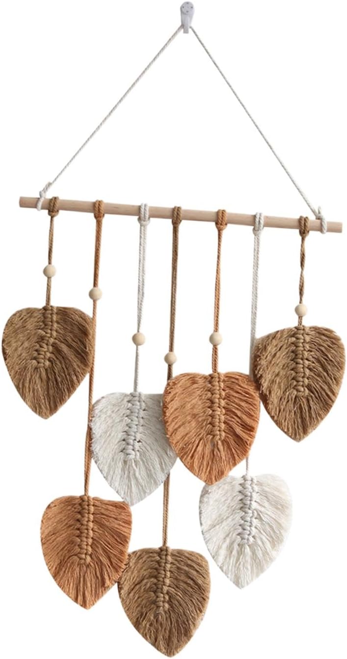 IEUDNS Tapiz de macramé para colgar en la pared, tapiz tejido, arte de pared nórdico bohemio, decoración de pared, borlas de hojas para cuarto de