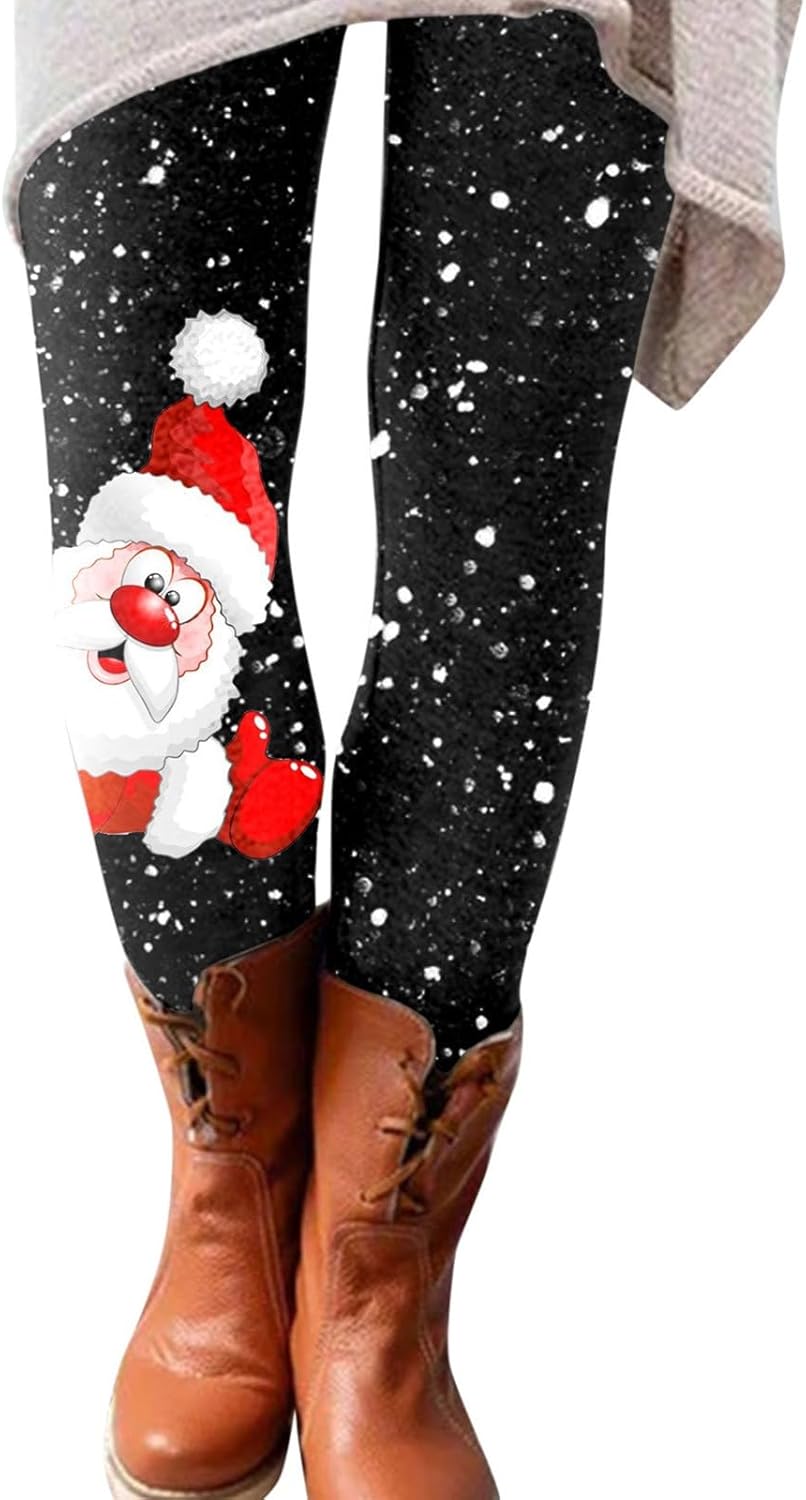 sdbrld Leggings de Navidad para mujer, diseño de Papá Noel, diseño novedoso, elásticos, con control de abdomen, cintura alta, mallas de yoga