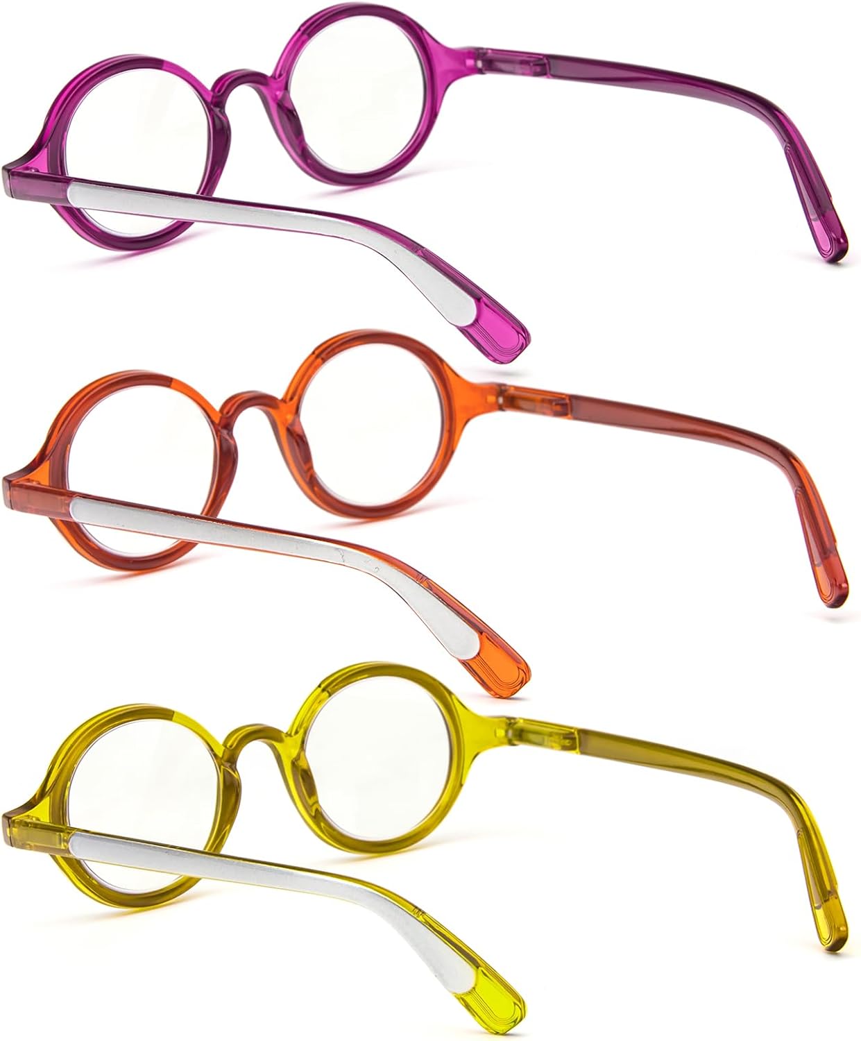 KoKoBin Paquete de 3 lentes de lectura redondos pequeños, cómodos lectores, marco elegante de colores para mujeres y hombres
