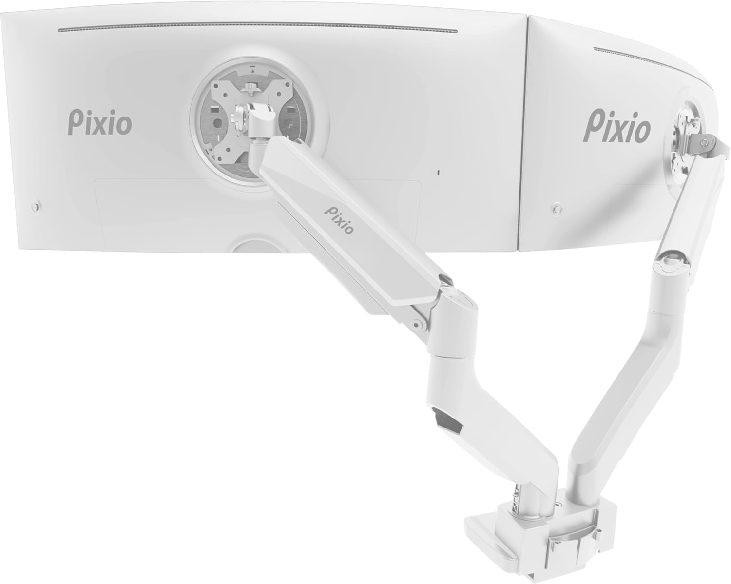 Pixio PS2D – Soporte de escritorio con brazo para monitor doble, color blanco, ultraancho, de alta calidad, se adapta a dos monitores de hasta 35