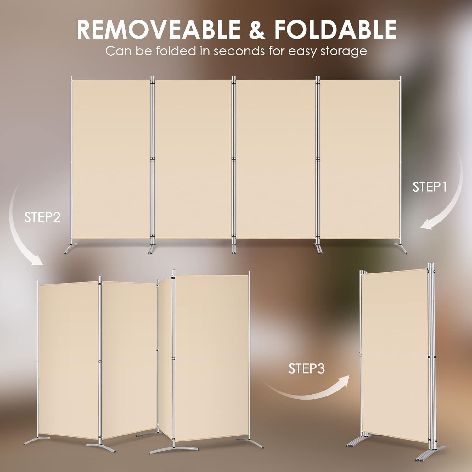 RANTILA Divisor de habitación de 4 paneles, separadores de habitación plegables de privacidad de 6 pies de alto, divisores de pared independientes
