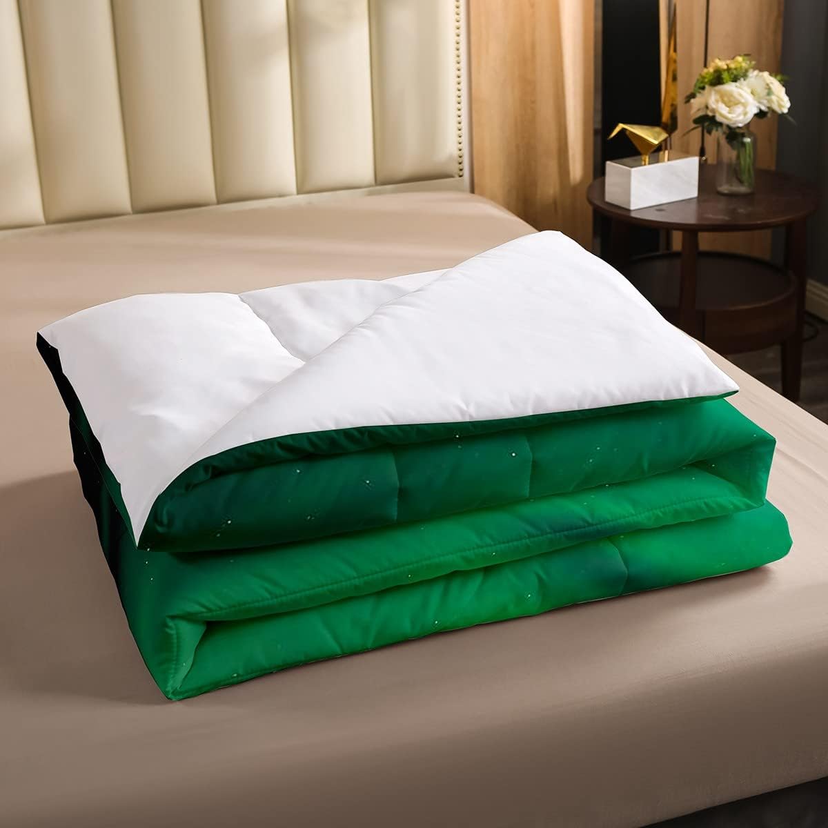Juego de ropa de cama Aurora, juego de edredón verde con luces del norte, edredón de cielo estrellado y galaxia para niños y niñas, edredón de