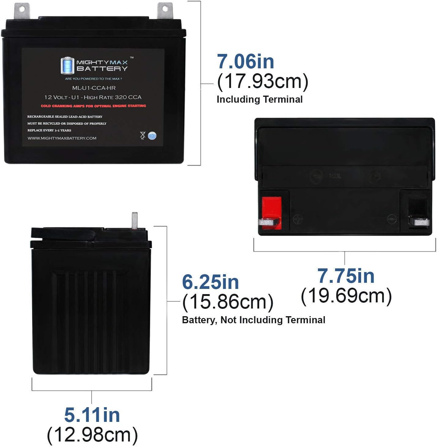 Mighty Max Battery Batería ML-U1-CCAHR 12V 320CCA para cortacésped diesel JohnDeere Gater 6×4