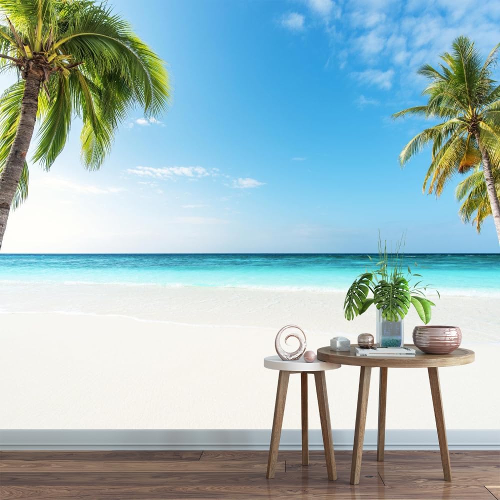 Mural de pared 3D Ocean Beach, paisaje tropical, papel tapiz autoadhesivo extraíble para sala de estar, dormitorio, decoración de pared, 59 pulgadas