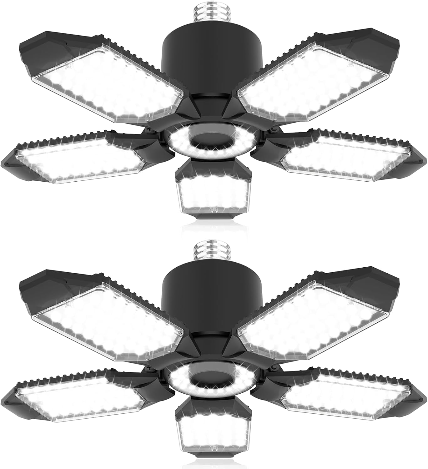 SEOBIOG Paquete de 2 bombillas LED de luz de garaje atornilladas para tienda, ultra brillante de 180 W, 18000 lúmenes, 6500 K con 5+1 paneles
