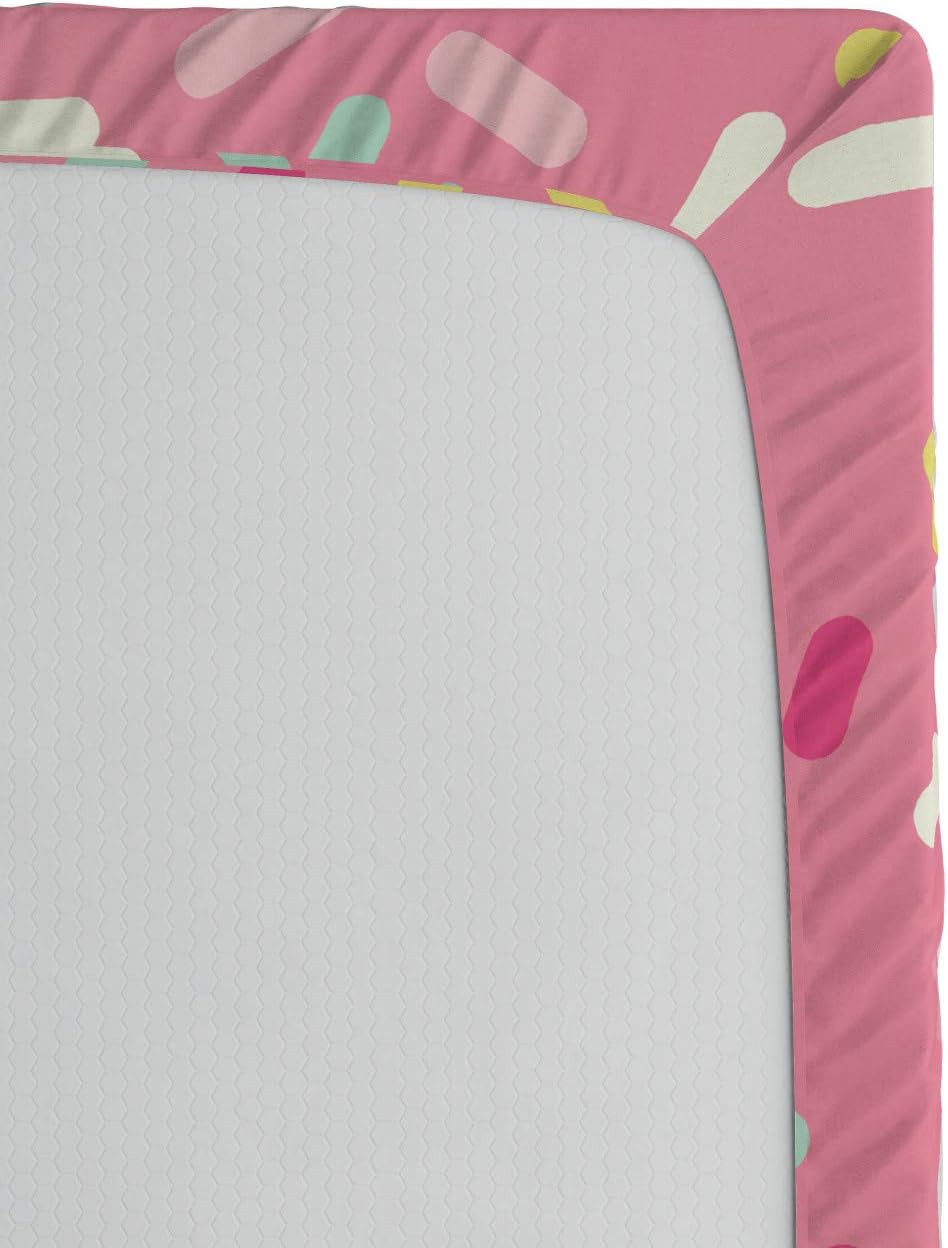 Ambesonne Sábana bajera color rosa y blanco, patrón abstracto de colores de rosquillas con tema de panadería, ropa de cama de tela decorativa suave,