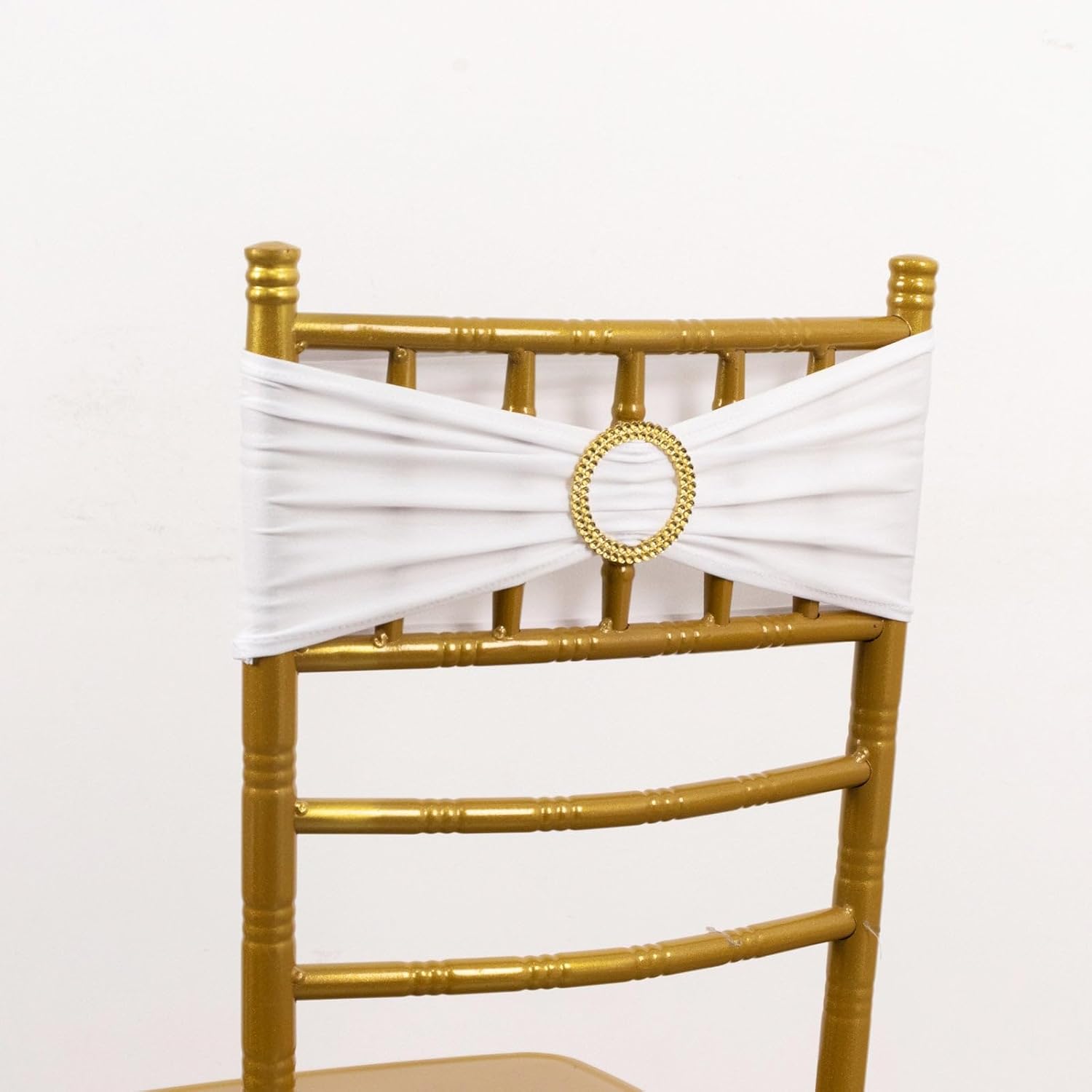 Efavormart – Paquete de 5 bandas para sillas de elastano blanco con hebillas de diamantes de imitación dorados, elegantes bandas elásticas para