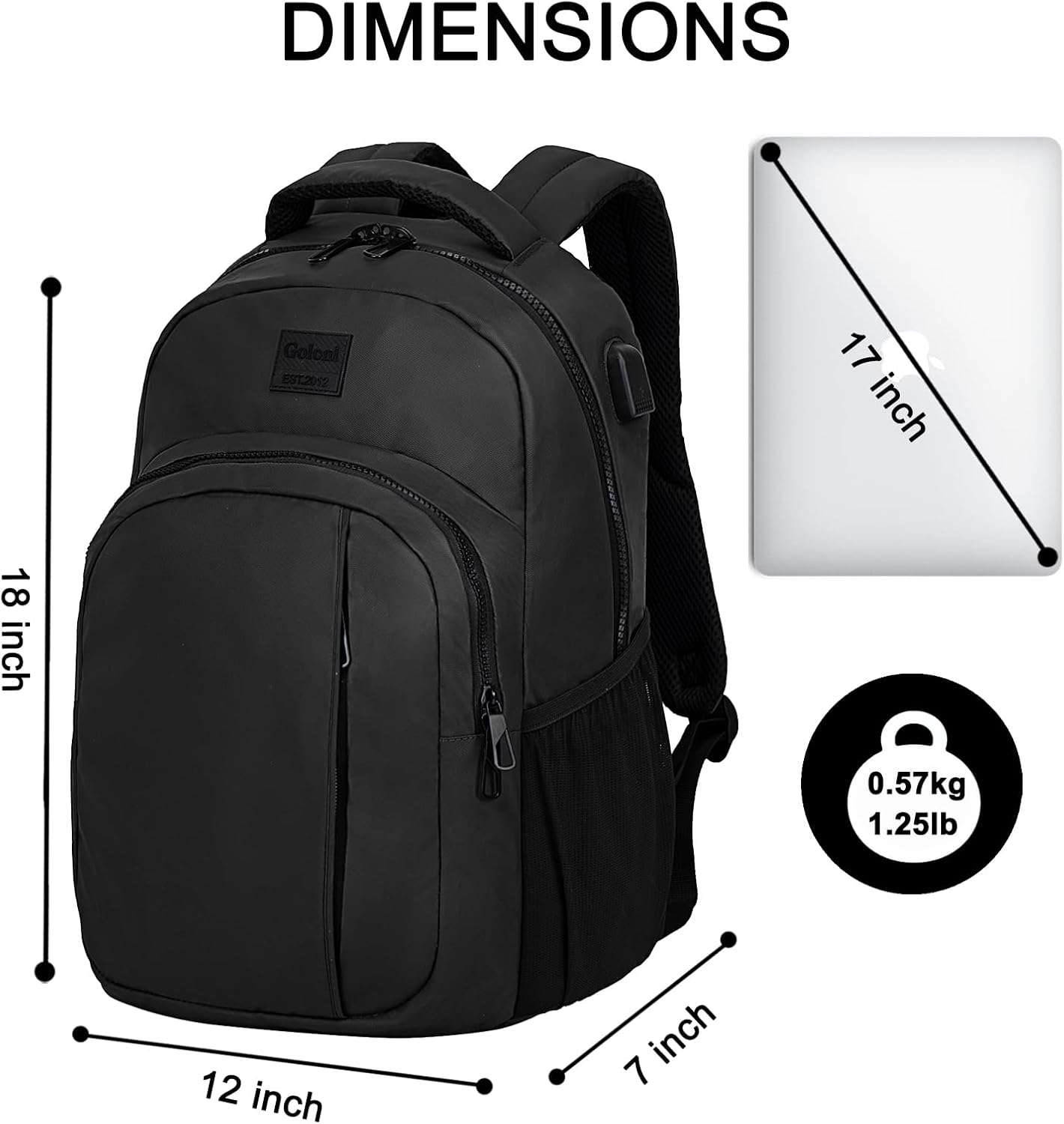 Goloni Mochila ligera e informal para laptop, bolsa de viaje clásica de mano, con puerto de carga USB para hombres y mujeres, Negro -, Classic