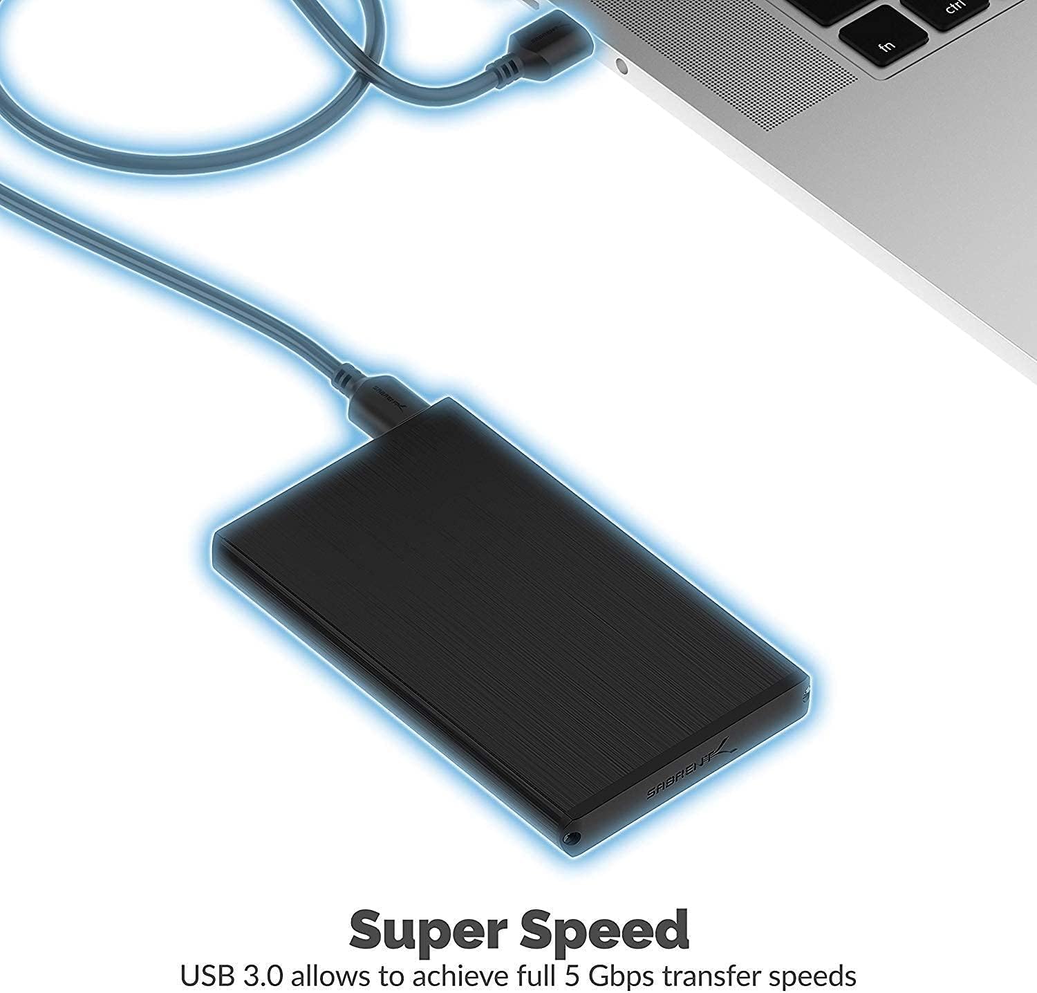 Sabrent Carcasa de disco duro externo de aluminio SATA ultradelgada USB 3.0 a 2.5 pulgadas + cable de extensión USB 3.0 de 22 AWG de 3 pies