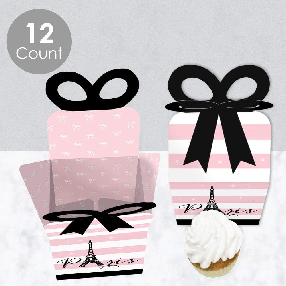 Big Dot of Happiness París, Ooh La La – Cajas de regalo cuadradas para baby shower o fiesta de cumpleaños – Juego de 12 cajas de lazo con temática