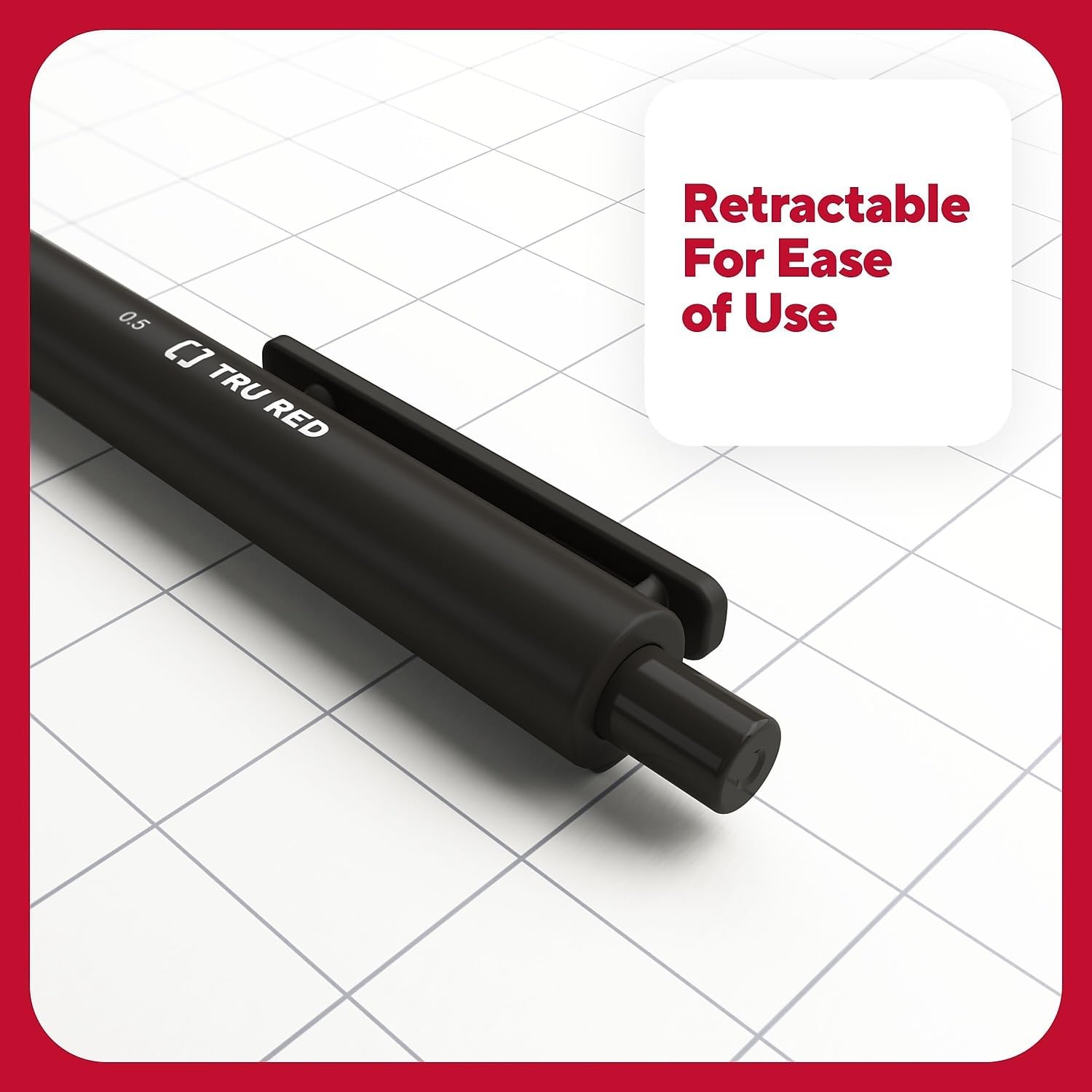 TRU RED – Bolígrafos retráctiles de gel de secado rápido, punta fina, 0.020 in, color negro