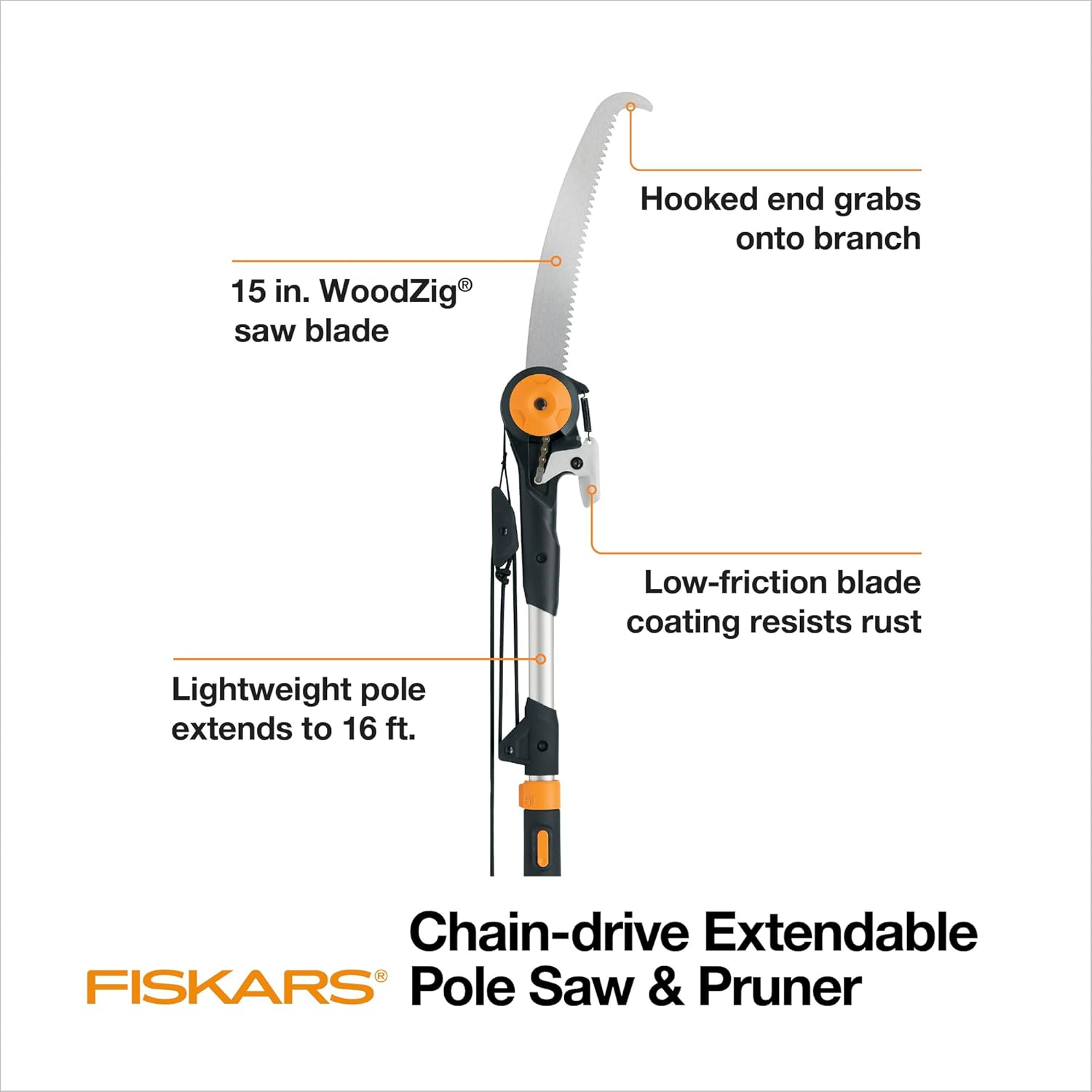 Fiskars sierra y tijeras de podar con mango extensible, mecanismo chain-drive (de 7 a 16pies)