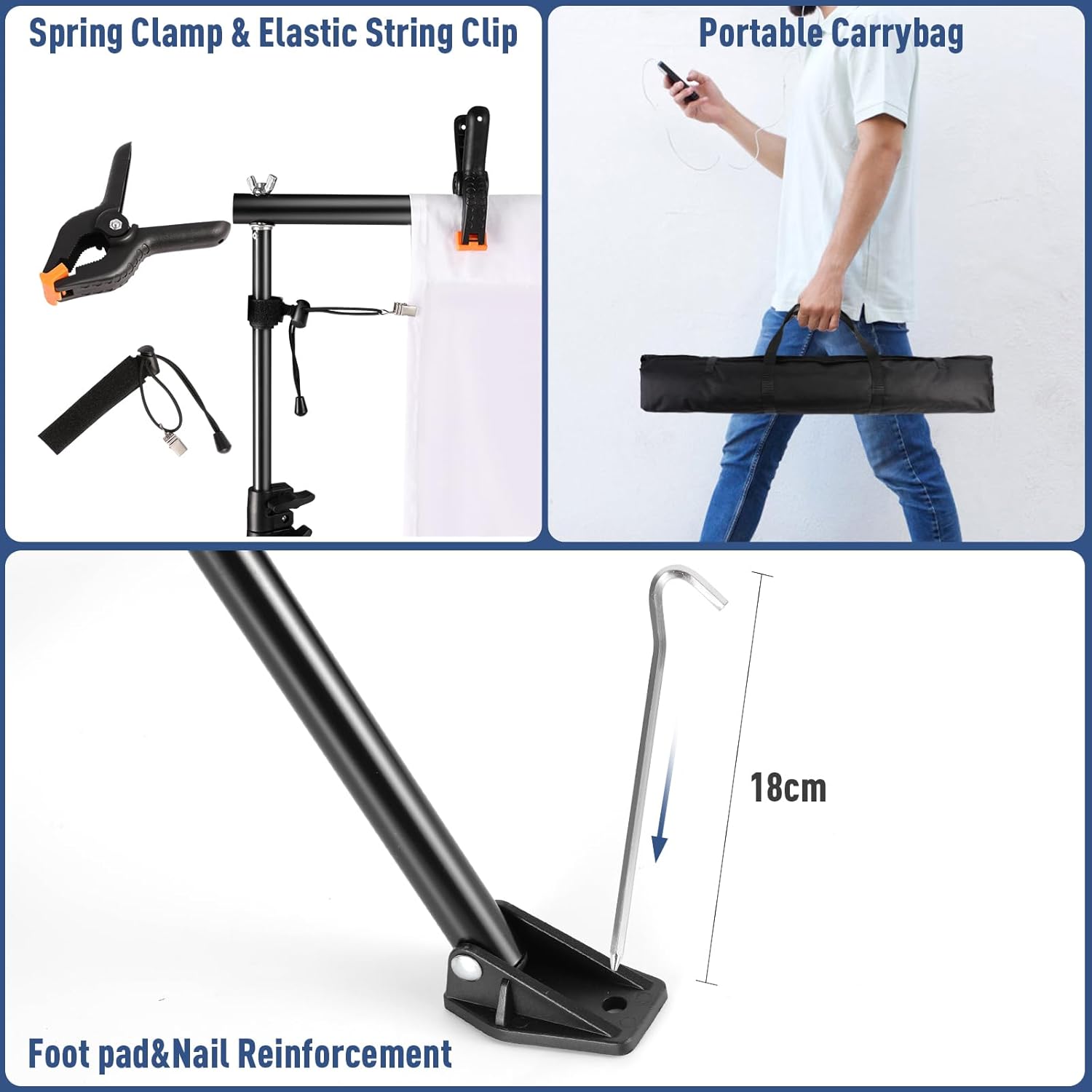 Soporte de fondo de cuatro patas de 6.5 x 10 pies, soporte de fondo de fotos de IFKDNR para fiestas, kit de soporte ajustable con 4 barras
