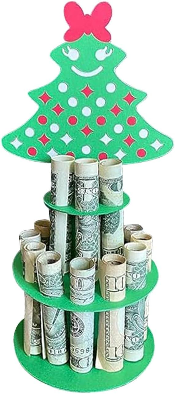 YUUAND Regalo de dinero en efectivo de Navidad, hecho a mano, soporte de dinero de Navidad de madera, árbol de Navidad, alce de nieve, decoración de