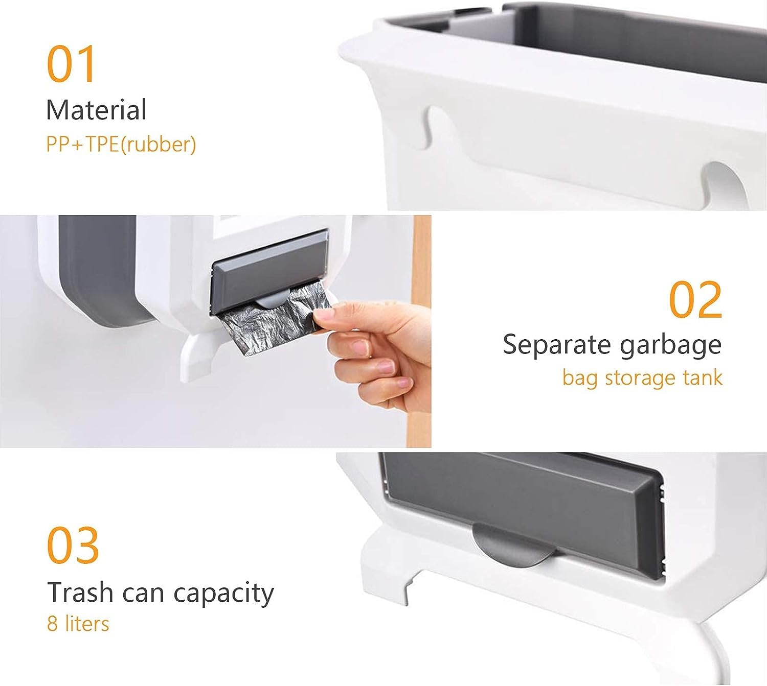 AVAC Cubo de basura colgante para cocina, pequeño cubo de basura plegable de plástico para gabinetecochedormitoriobañococinaoficinapapelera