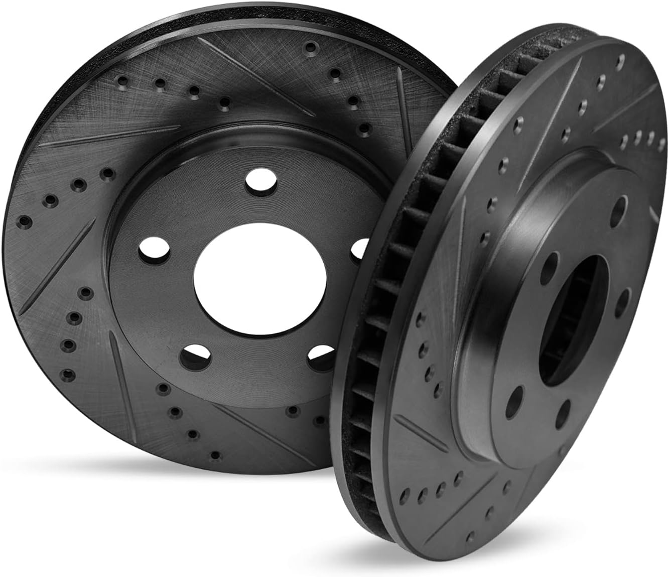 Para Volvo S90, V90, XC60, S60, V60, V60, XC40 R1 Concepts Front Black Zinc Cross Perforated Rotores de freno ranurados
