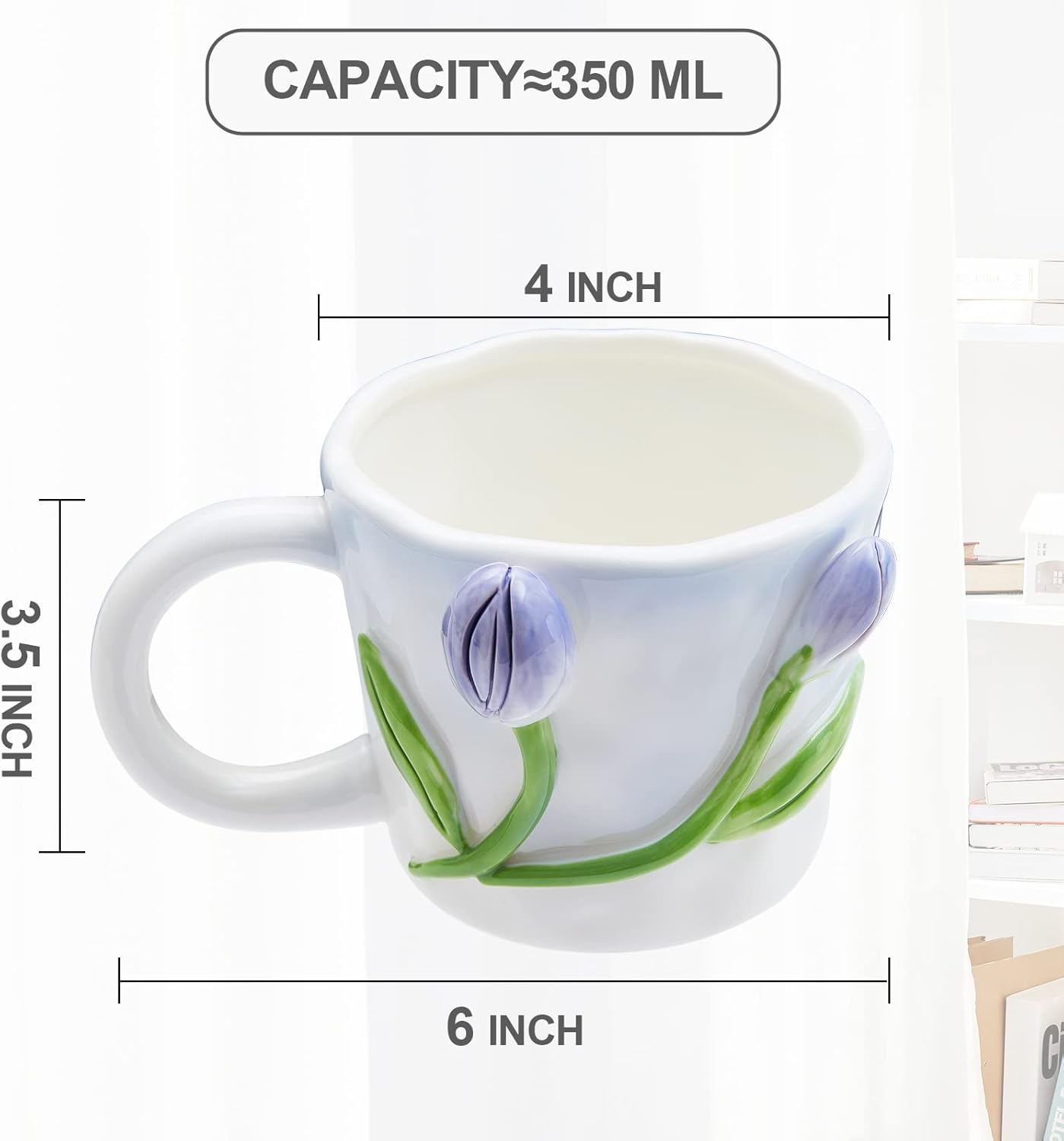 Szoyeay Taza de café con flores 3D, taza de cerámica de hortensias rosas, 12 onzas, lindas tazas hechas a mano, sorpresa de cumpleaños de Navidad