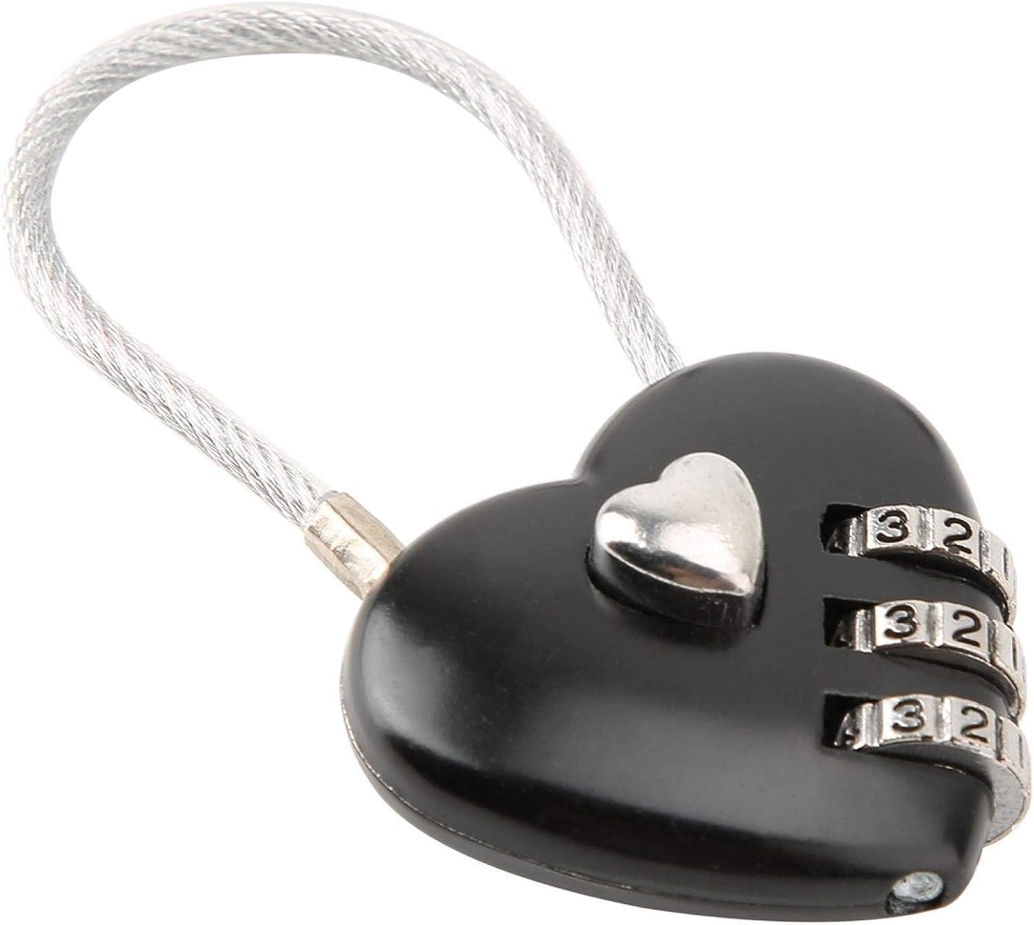 Cerradura de código en forma de corazón negro, tamaño mini compacto con combinación de código de 3 dígitos para equipaje, mochila, joyero, candados