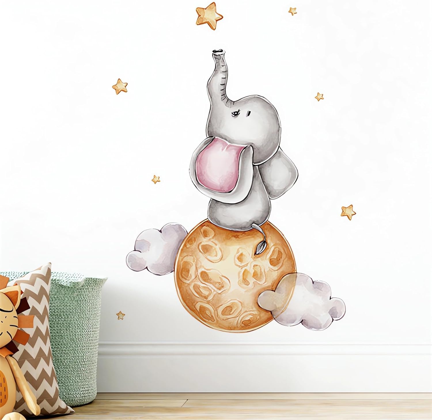 Calcomanías de pared de elefante y estrellas para bebé, diseño de animales de dibujos animados de sacinora para bricolaje, vinilo extraíble para