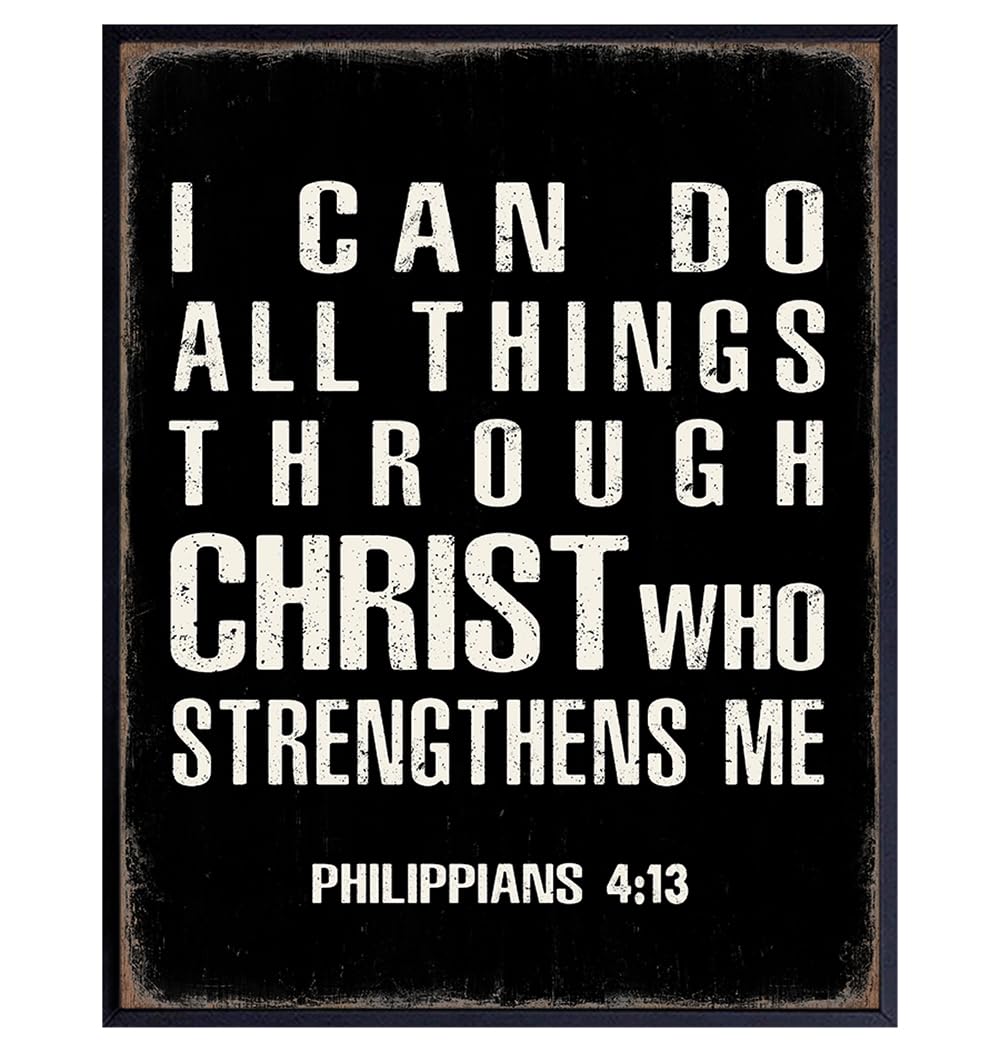 Christian Bible Verse Art Print 11×14 – I Can Do All Things Through Christ – Christian Wall Art for Men – Jesus Scripture Wall Decor – God Wall Art
