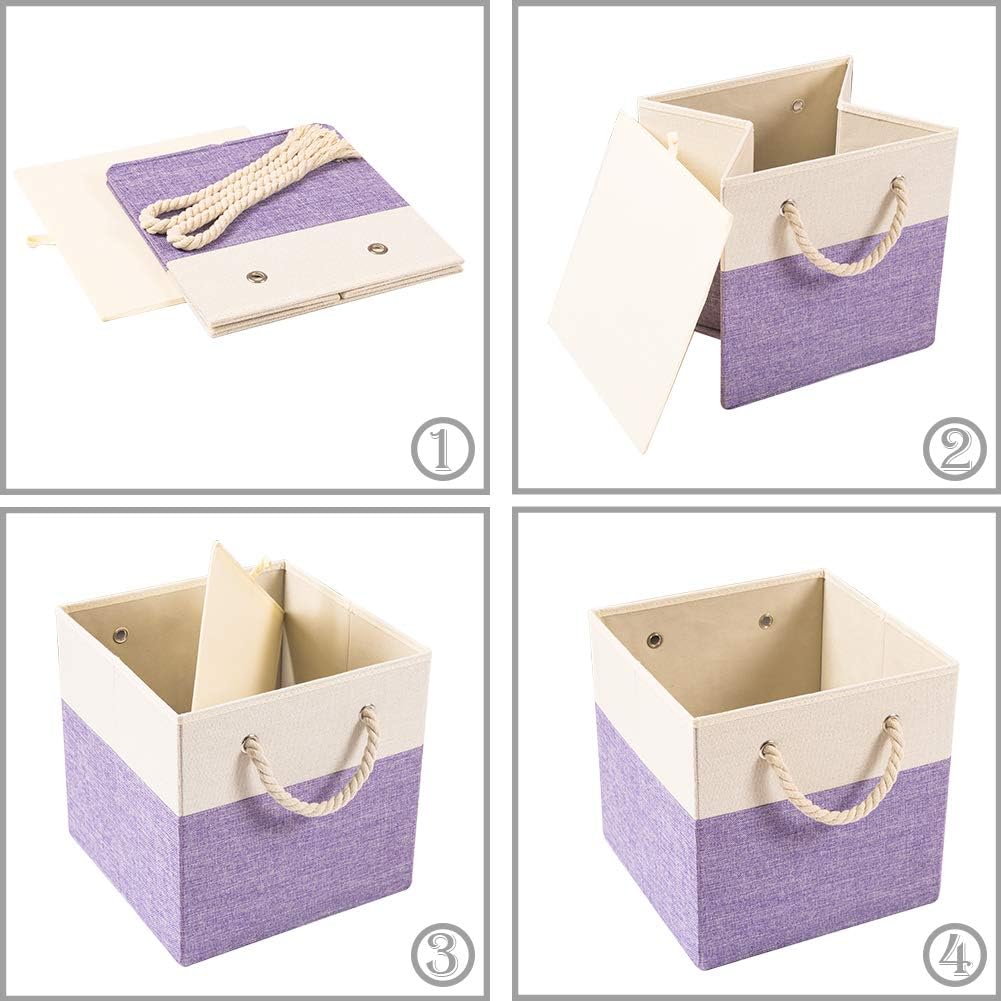 PRANDOM Contenedores plegables grandes de almacenamiento de 11 x 11 pulgadas paquete de 2 cestas de almacenamiento de tela de lino, cubos con asas