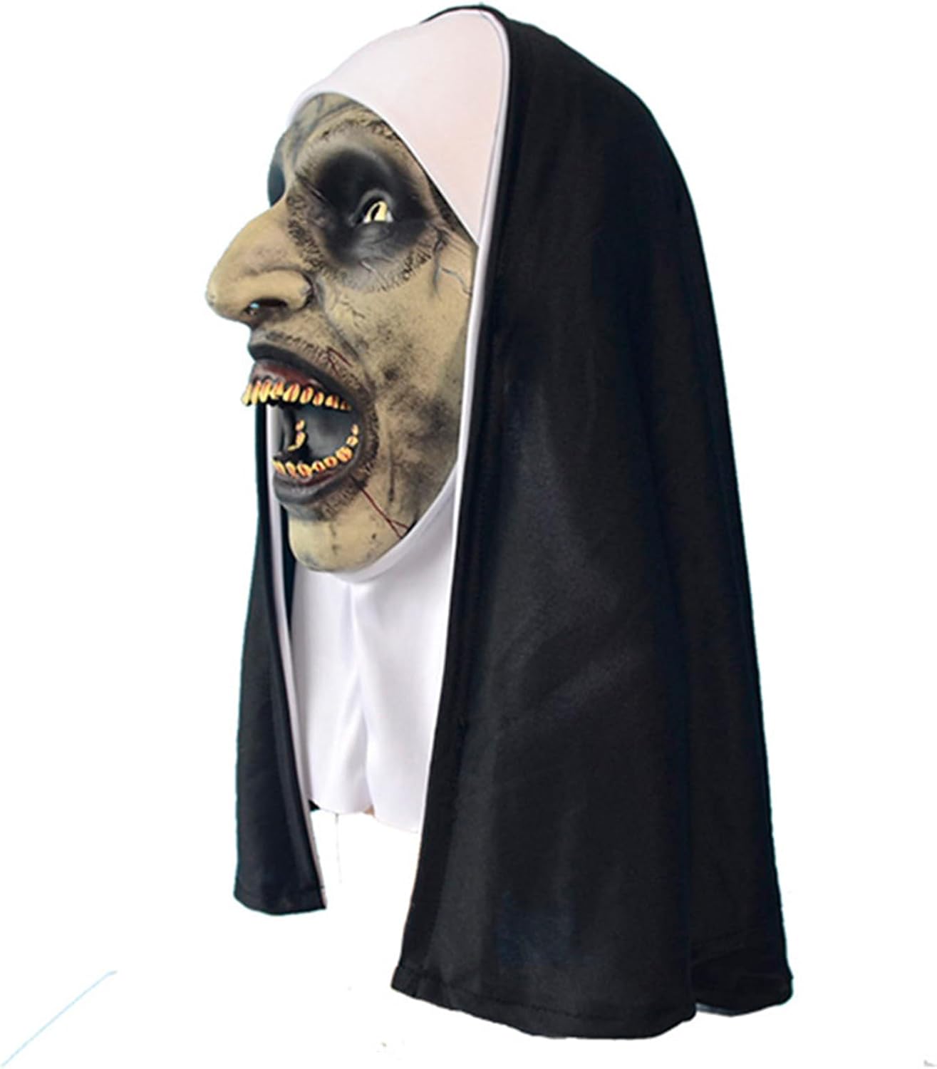 Máscara de monja del diablo Valak con pañuelo, máscara de monja demonio de cabeza completa, máscara realista de monja malvada, máscara de monja del
