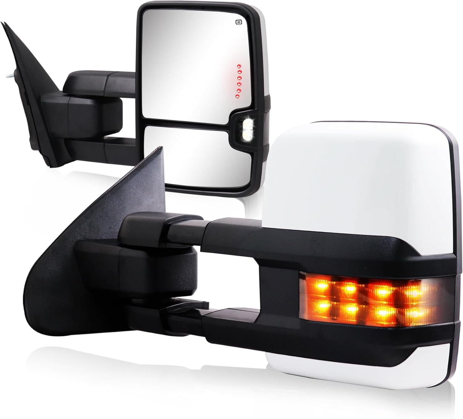 Espejos de remolque 2014-2018 Chevy Silverado GMC Sierra con luz de funcionamiento, luz de señal de giro, luz de respaldo, calefacción, vidrio