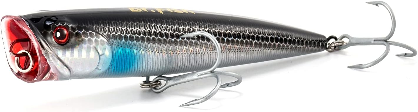 Dr.Fish Topwater Popper – Señuelos de pesca de agua salada, 45.5 pulgadas GT Popper VMC anzuelos agudos señuelos de pesca para Striper, lucio,