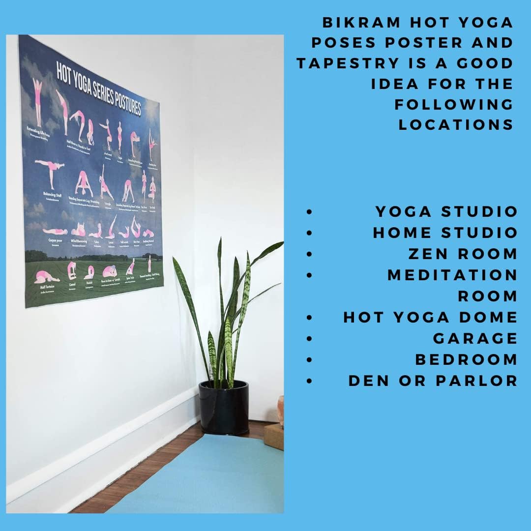 Póster grande de posturas de yoga Bikram  Tapiz para decoración de yoga caliente  Guía para principiantes para ejercicio efectivo de yoga, material