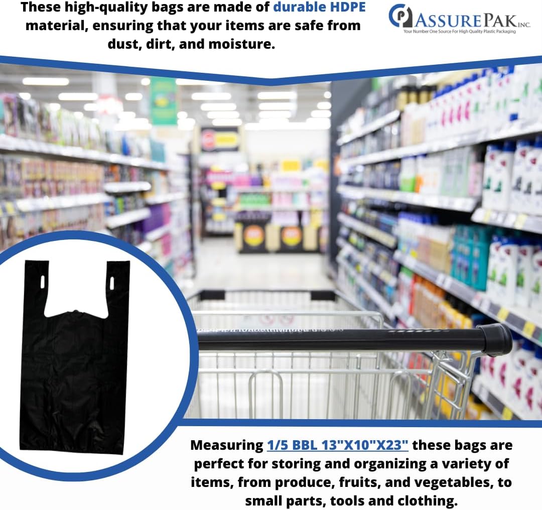 Bolsas para camisetas sin impresión extra resistentes para venta al por menor, mercancía, industrial, construcción, patio, 15 BBL – 13 x 10 x 23