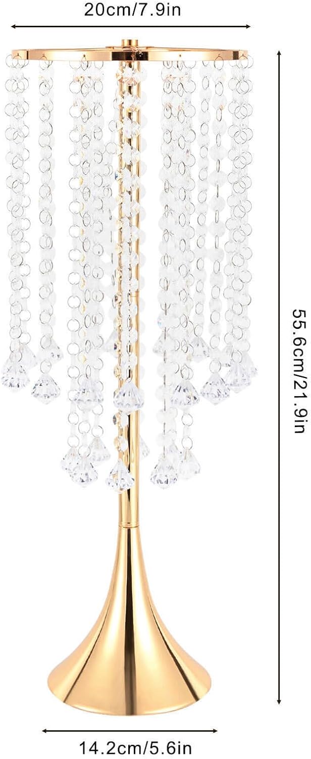 Jarrón de cristal dorado de 2 piezas, 21.9 pulgadas, soporte de flores de cristal acrílico, arreglo de mesa, mesa de boda, decoración de flores para